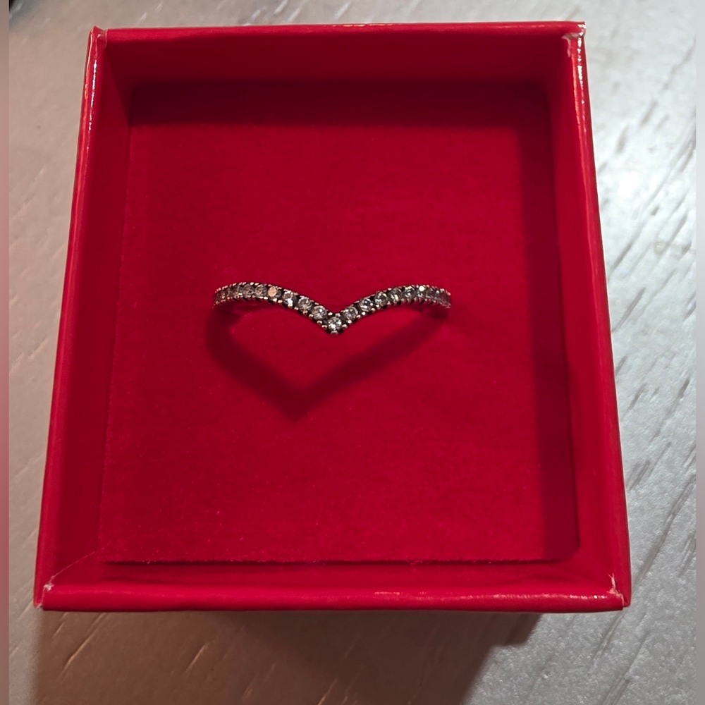 PANDORA T1 925 ALE 56 SPARKLING WISHBONE RING SIZE 7.5 - Picture 2 of 4